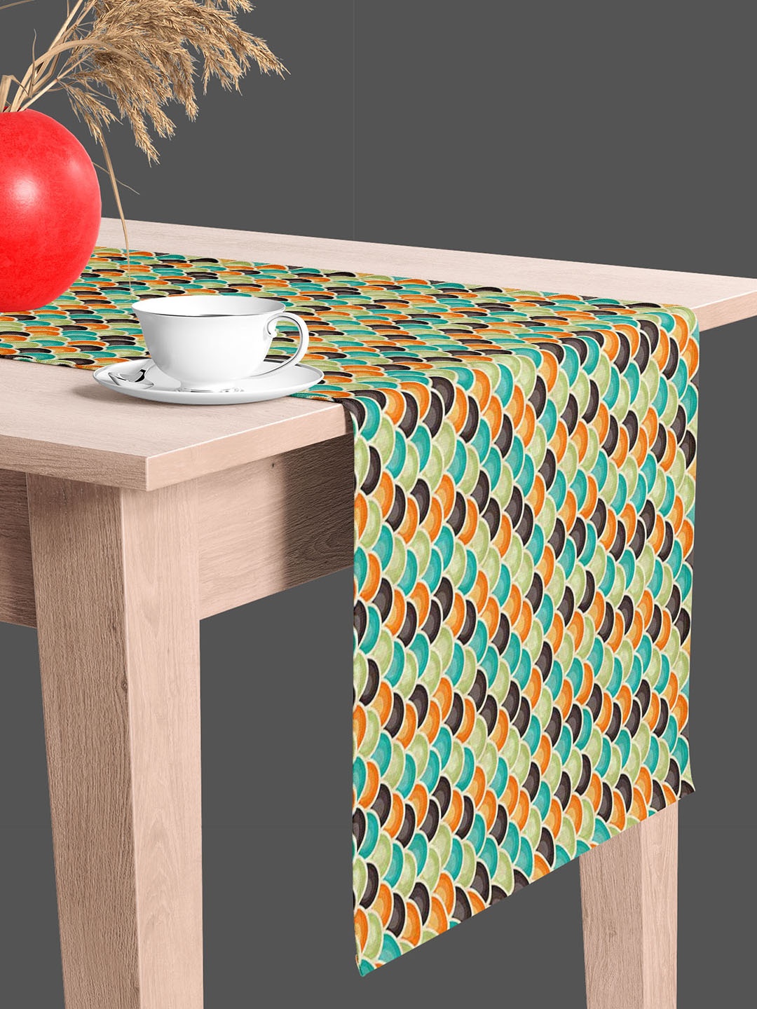 

ArtzFolio Orange & Green Printed Velvet Rectangle Table Runner