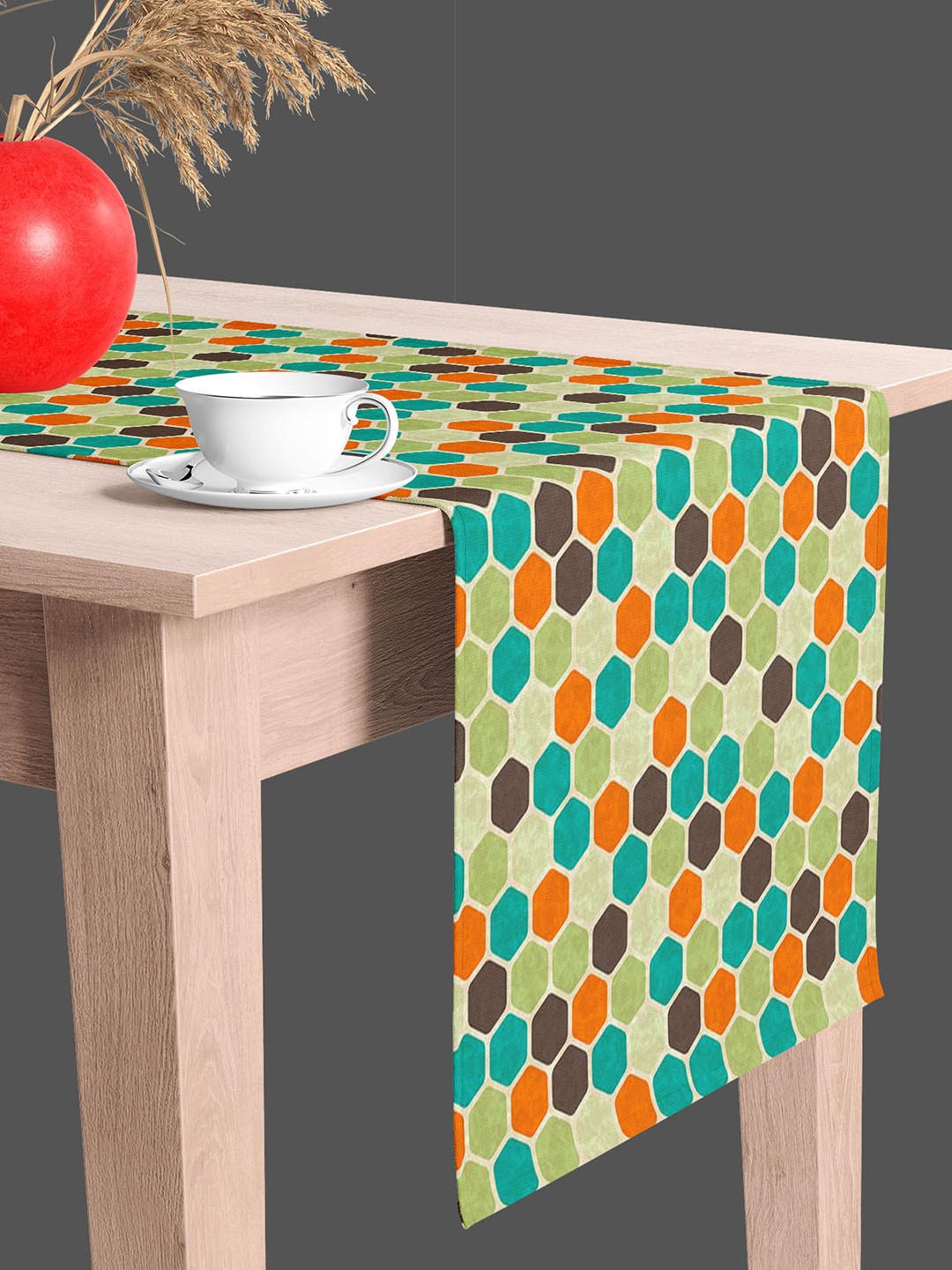 

ArtzFolio Green & Orange Geometric Printed Table Runners