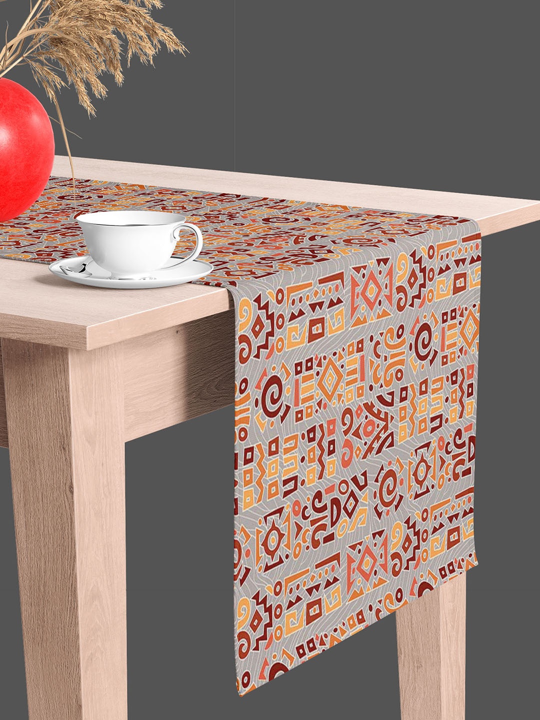 

ArtzFolio Grey & Orange Ethnic Motifs Printed Table Runner