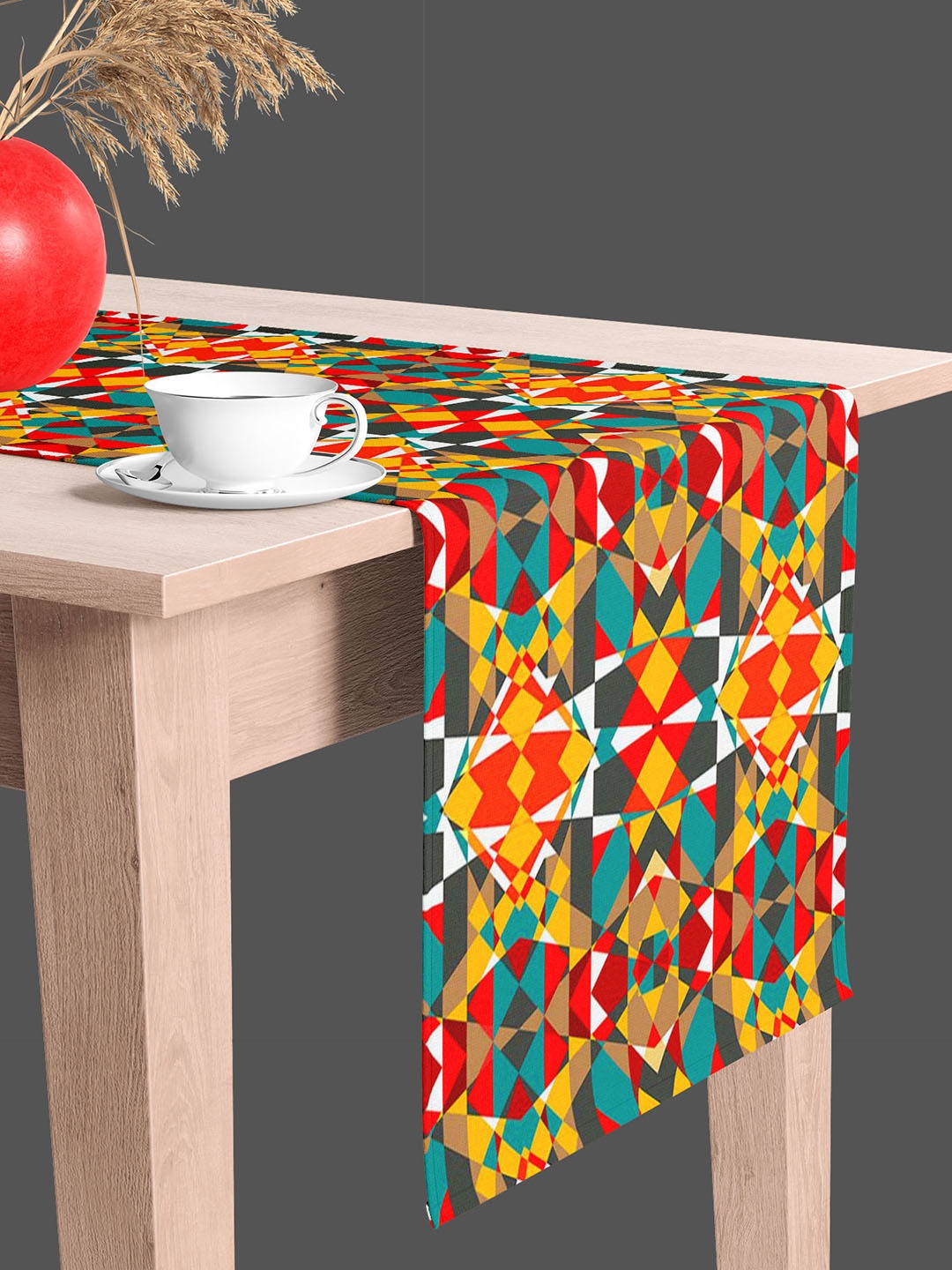 

ArtzFolio Red Geometric-Printed Edge To Edge Table Runner