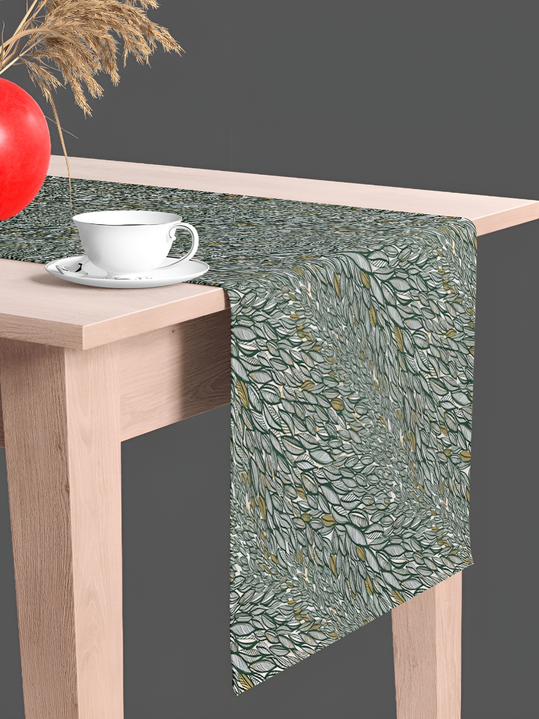 

ArtzFolio White & Green Leaf Printed Velvet Table Runner