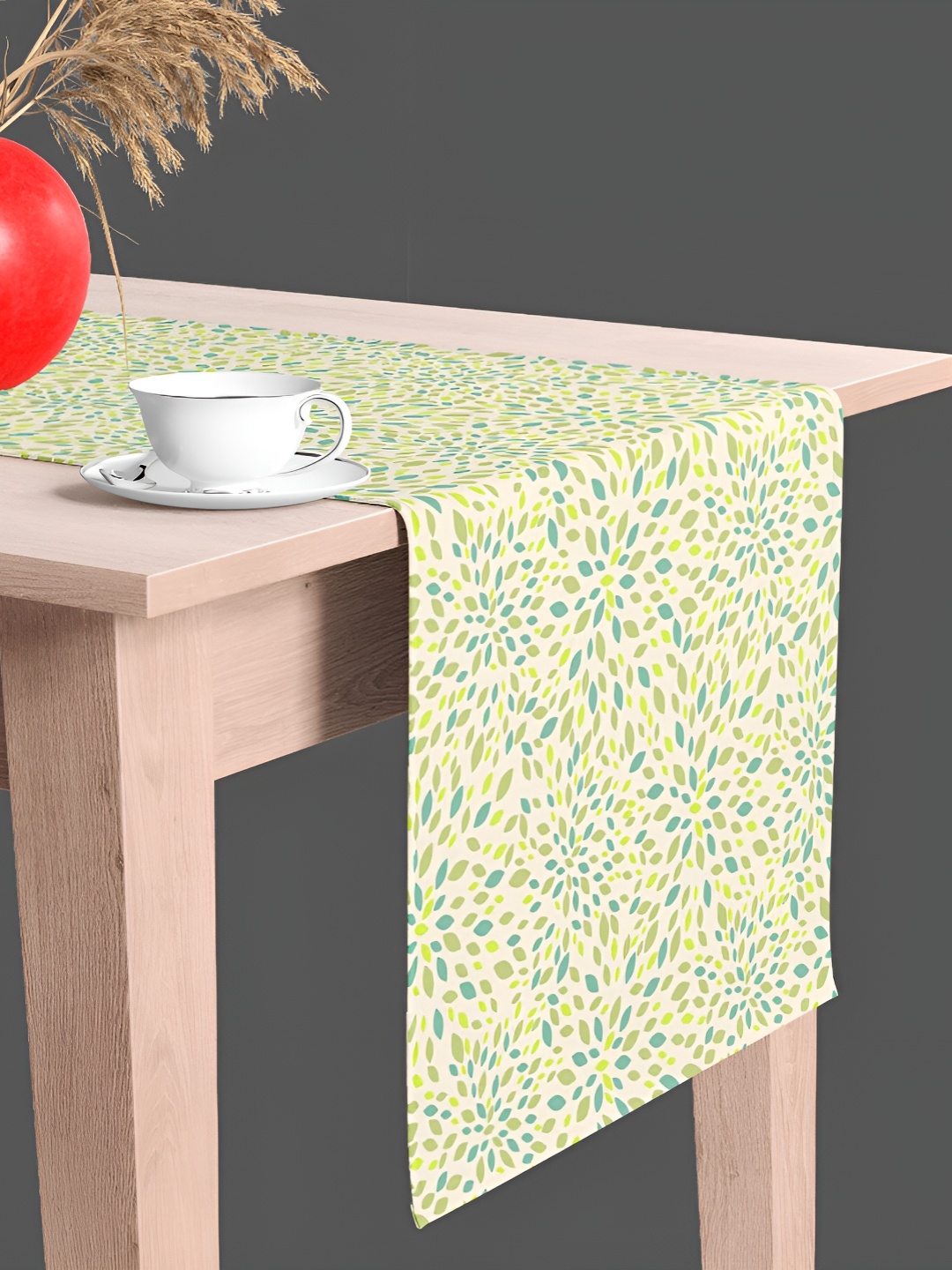 

ArtzFolio Off-White & Green Printed Velvet Table Runner