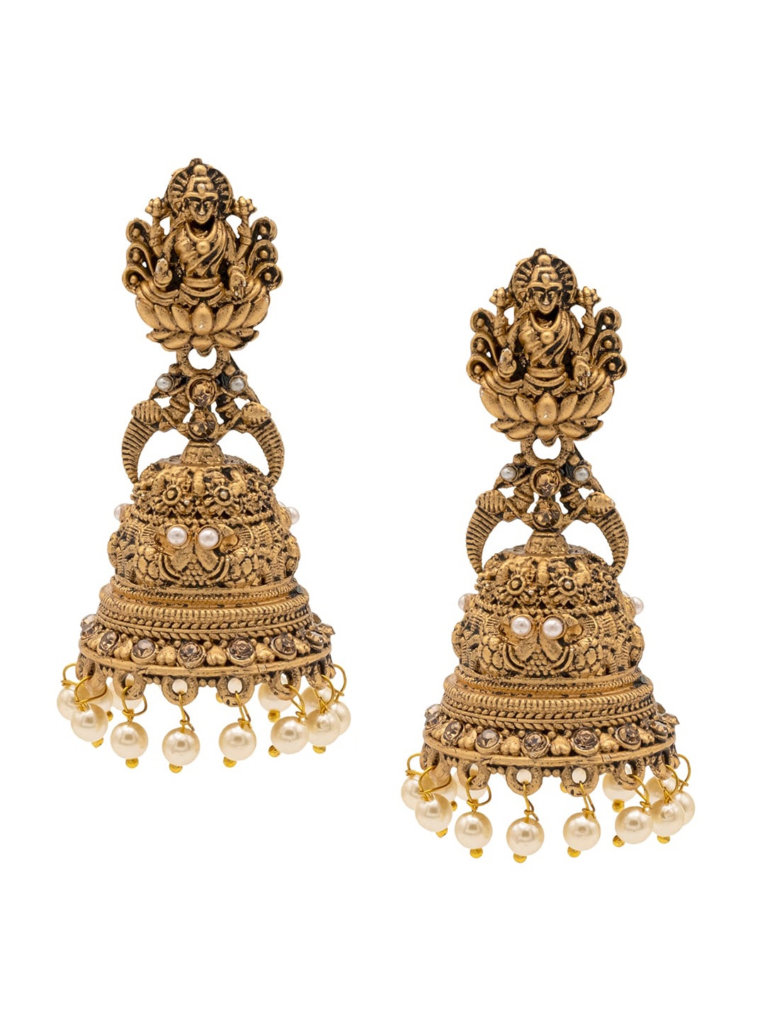 

Shining Jewel - By Shivansh Gold Plated Beaded Dome Shaped Temple Jhumkas
