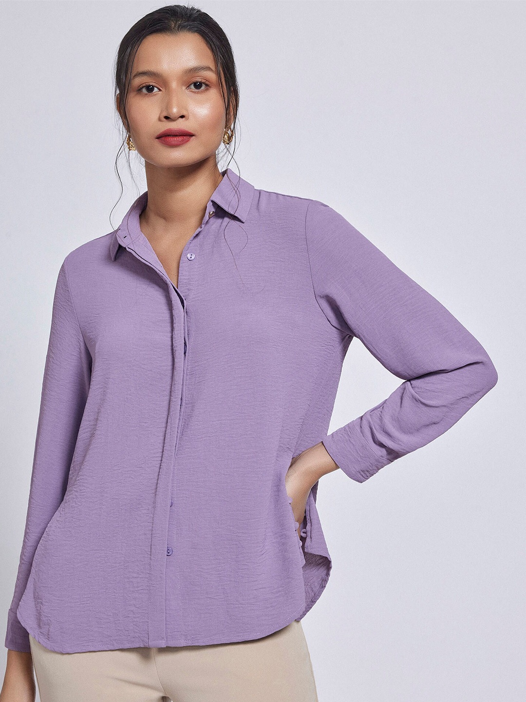 

The Label Life Women Opaque Casual Shirt, Purple