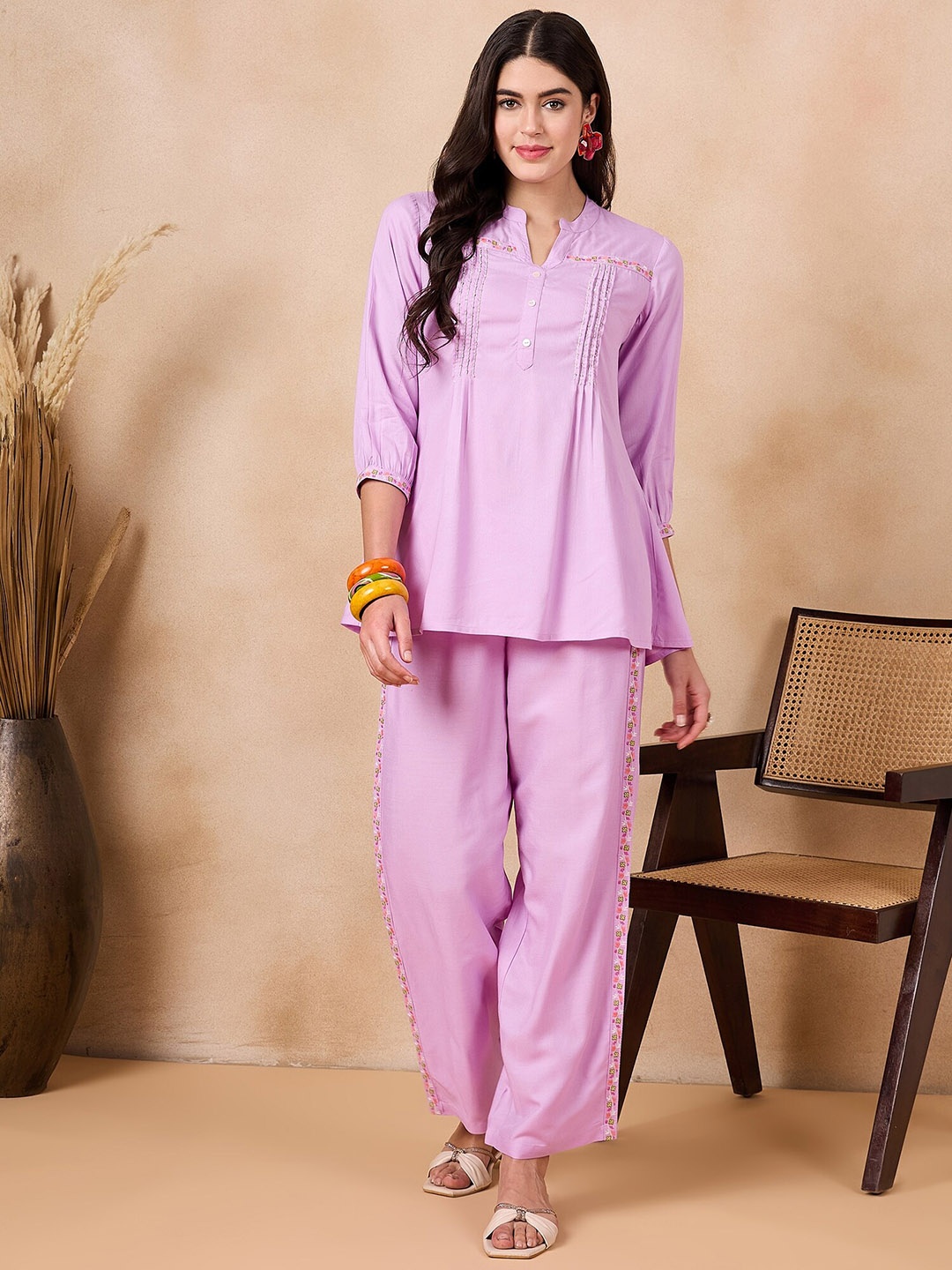 

Anouk Pink Embroidered A-Line Top With Trousers