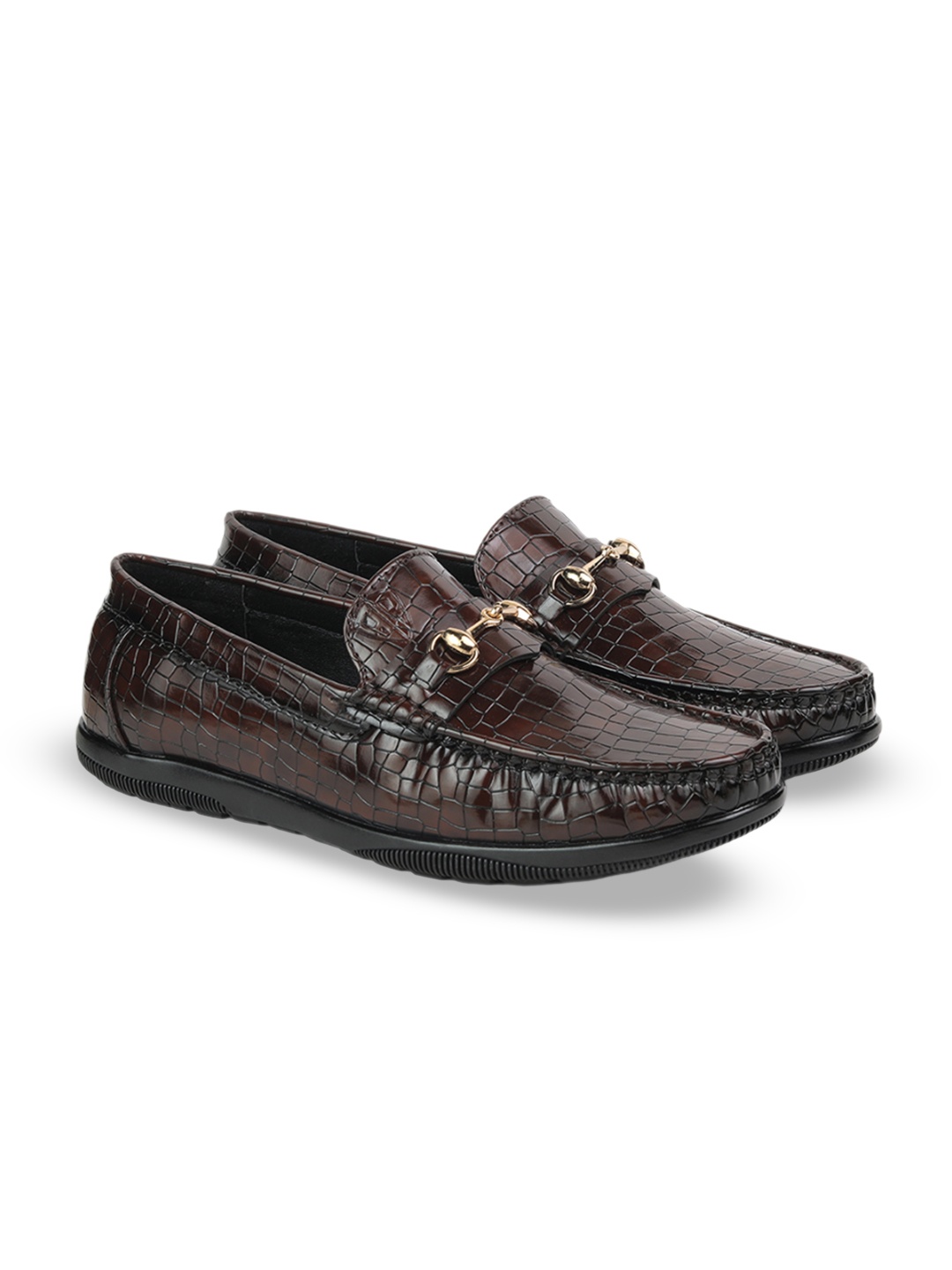 

BRATVA Men Textured Loafers, Brown