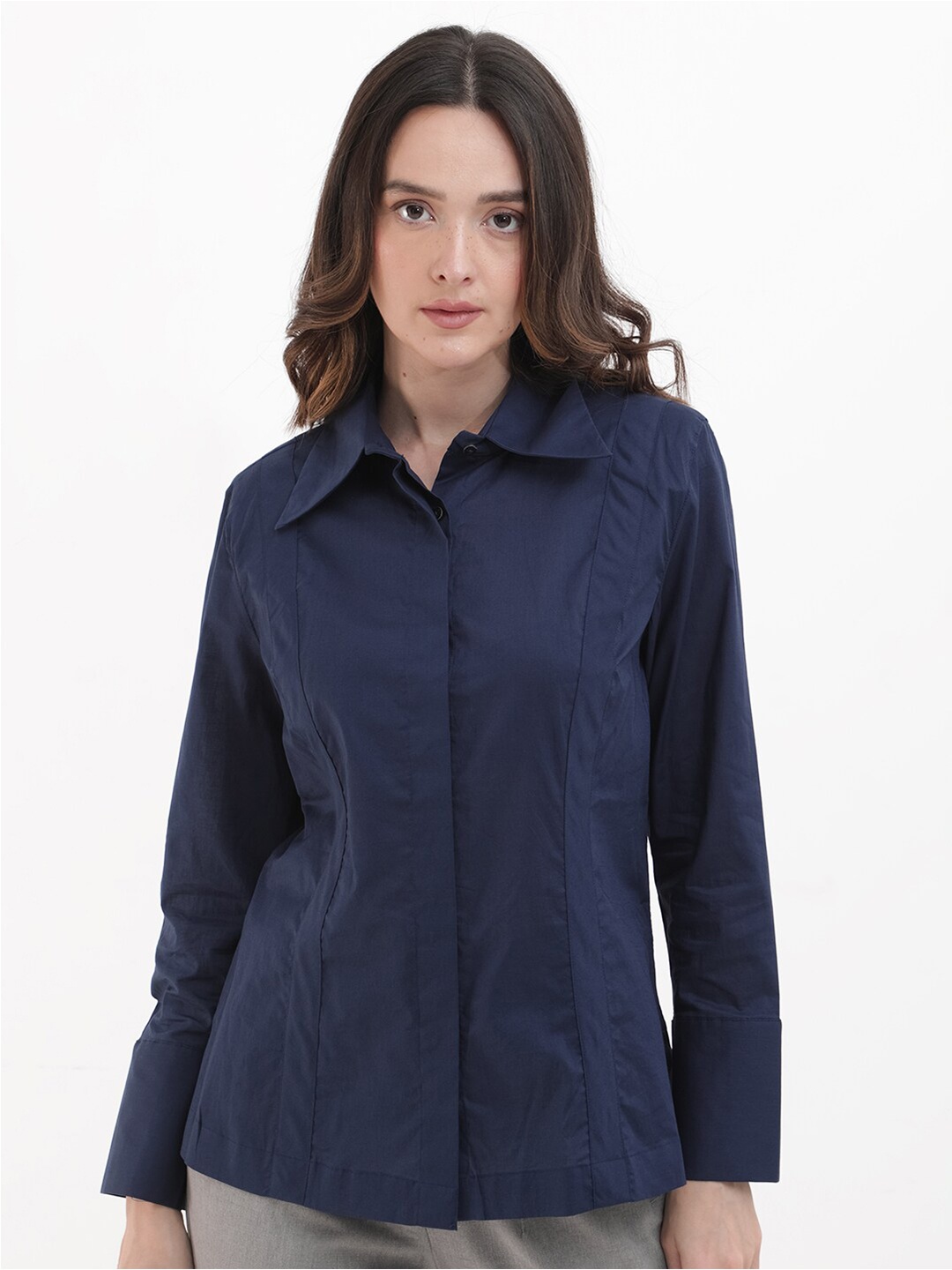 

RAREISM Women Standard Opaque Casual Shirt, Navy blue