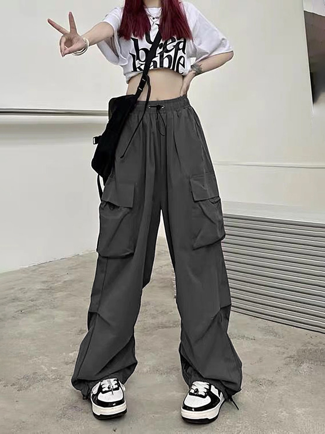 

LULU & SKY Women Mom Fit High-Rise Cargos Trousers, Grey
