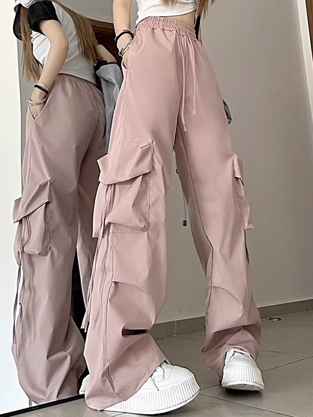 

LULU & SKY Women Low-Rise Cargos Trousers, Pink
