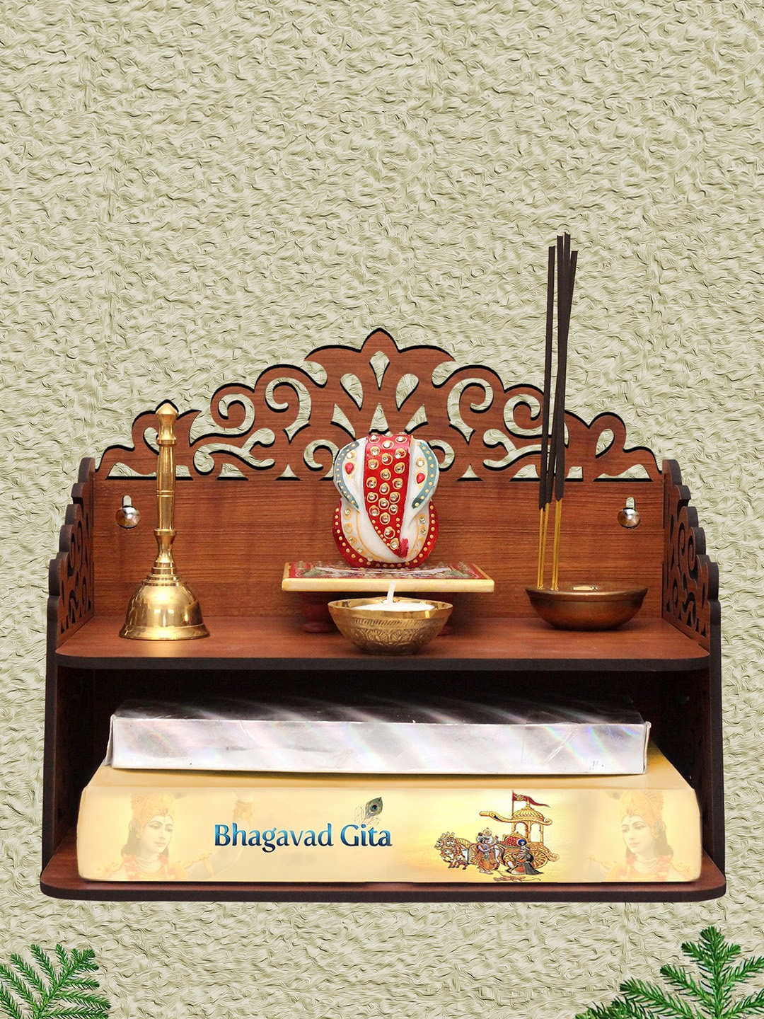 

HEARTILY Brown Textured Navrang Home Temple