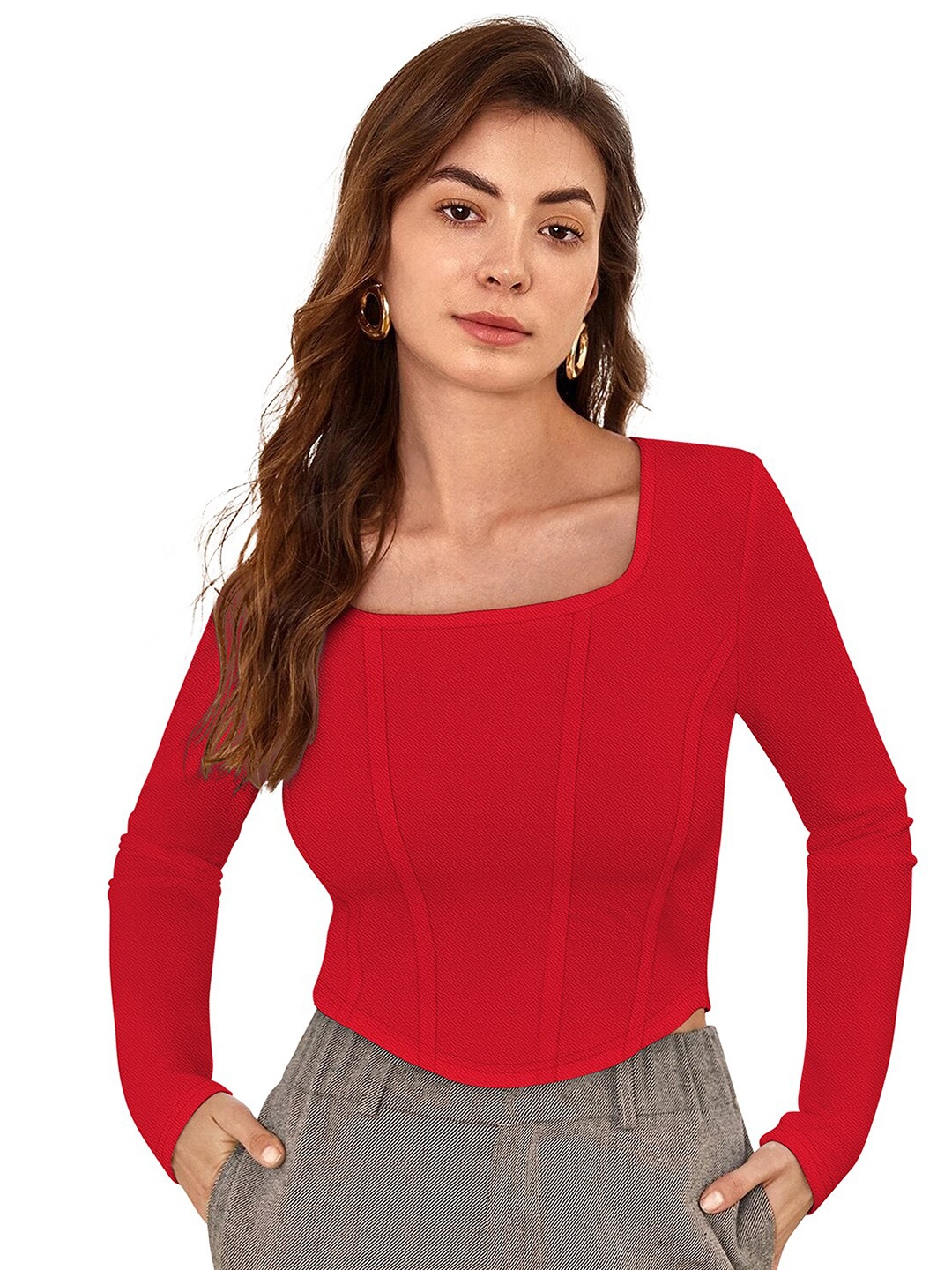 

Sitanjali Square Neck Solid Top, Red