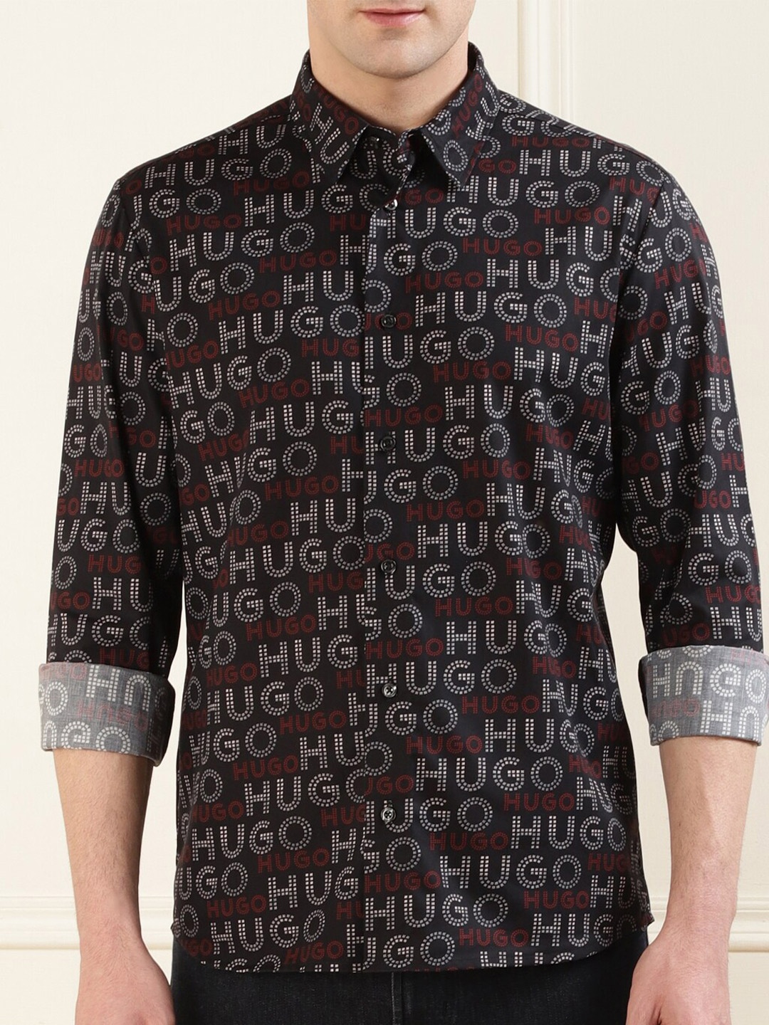 

HUGO Men Opaque Checked Casual Shirt, Black