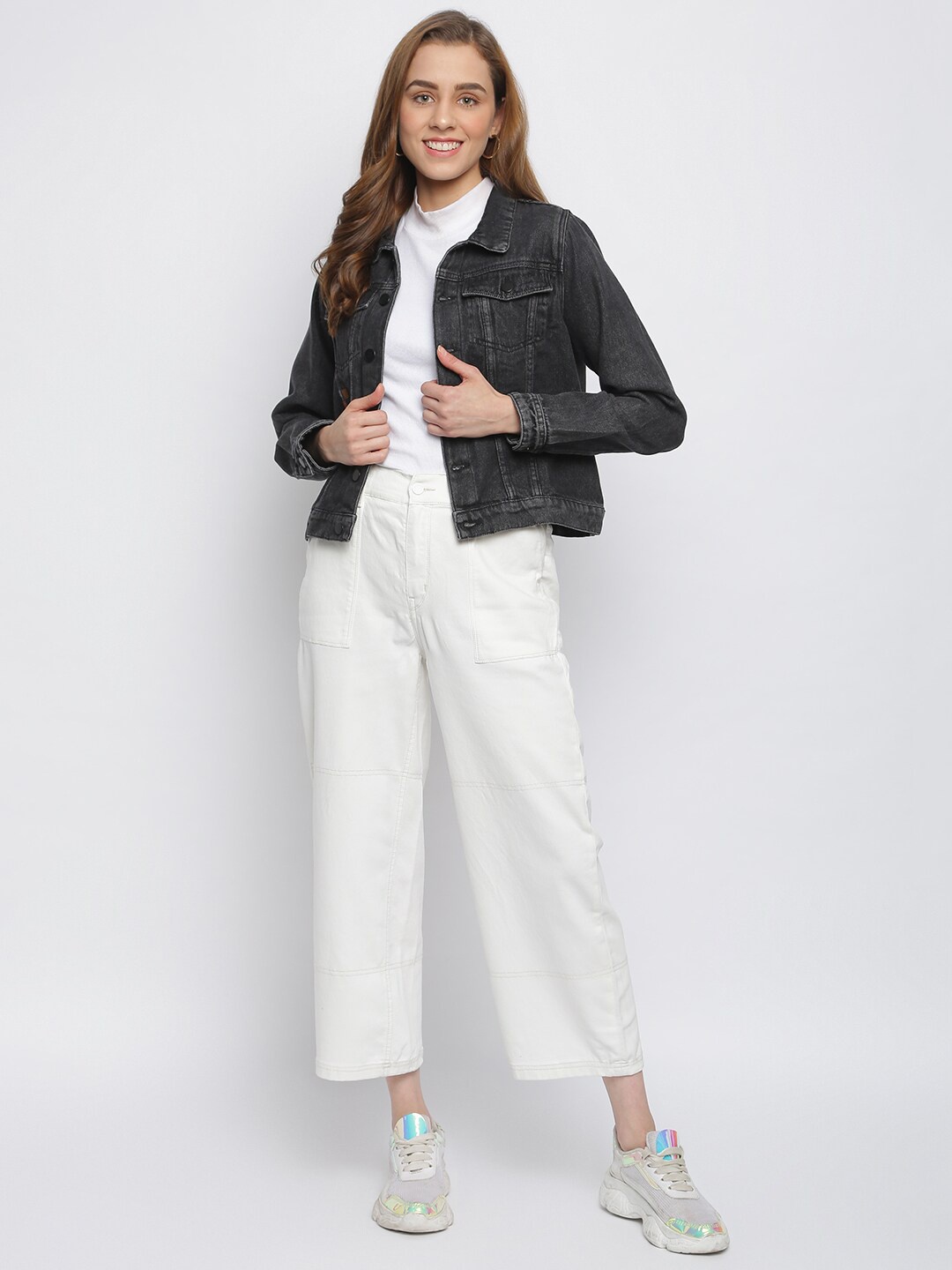 

TALES & STORIES Lightweight Crop Cotton Denim Jacket, Black