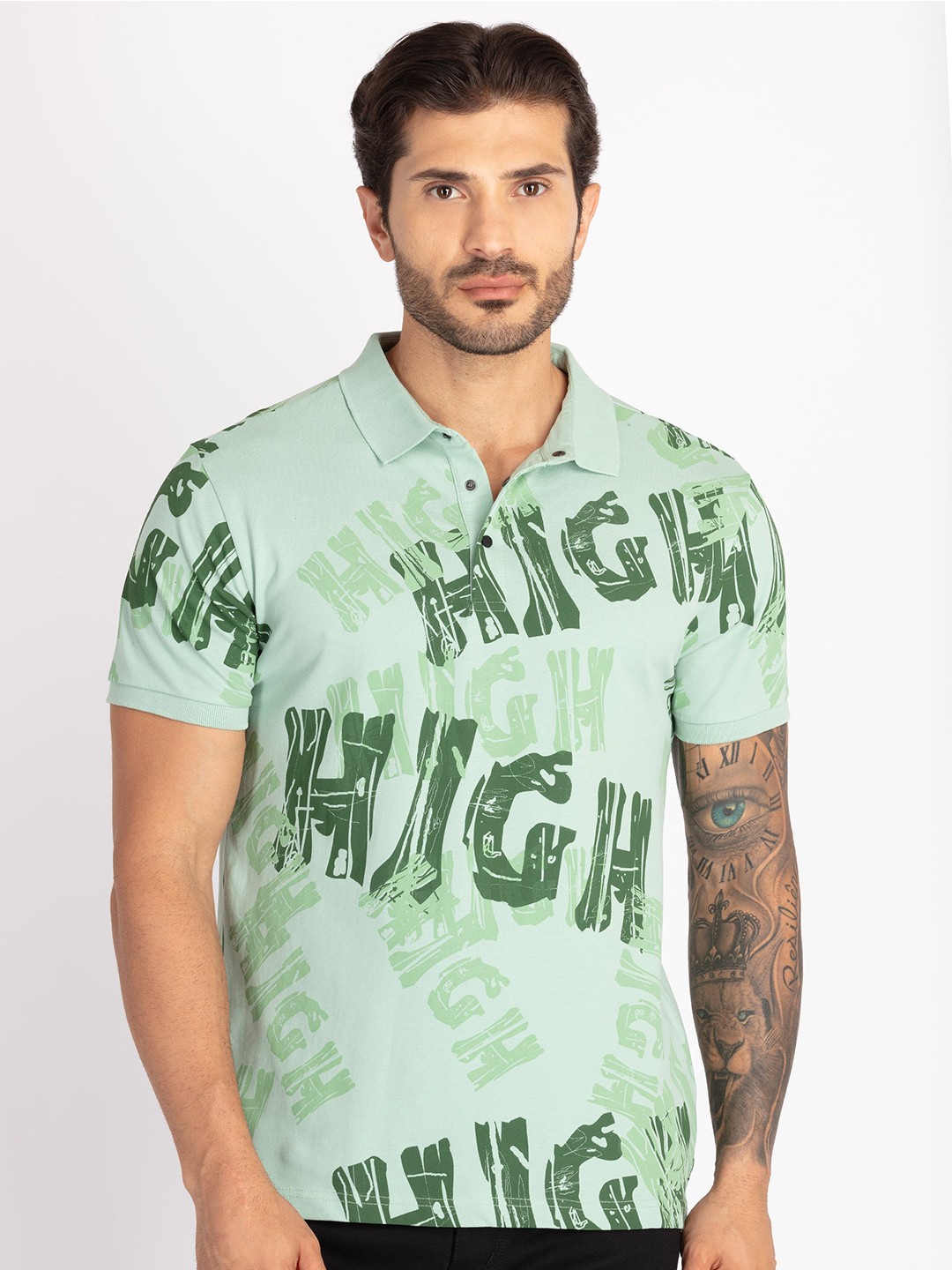 

Status Quo Men Printed Polo Collar T-shirt, Green