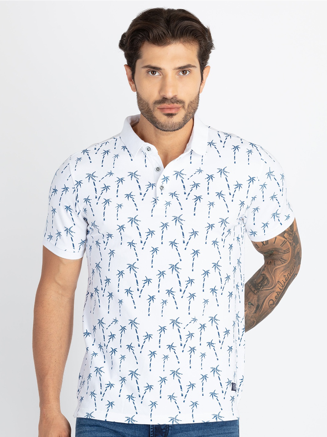 

Status Quo Men Printed Polo Collar T-shirt, White