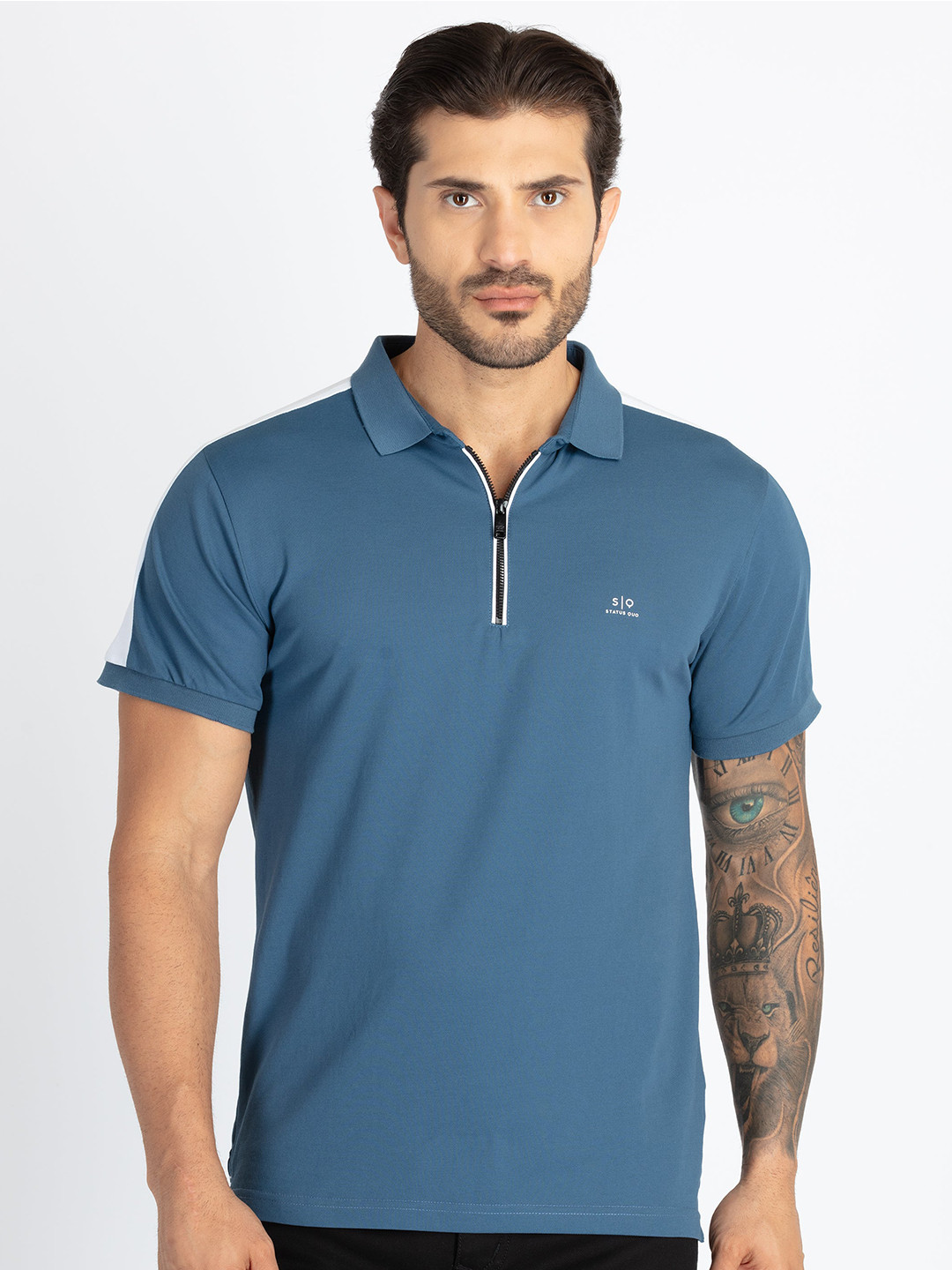 

Status Quo Men Polo Collar T-shirt, Grey