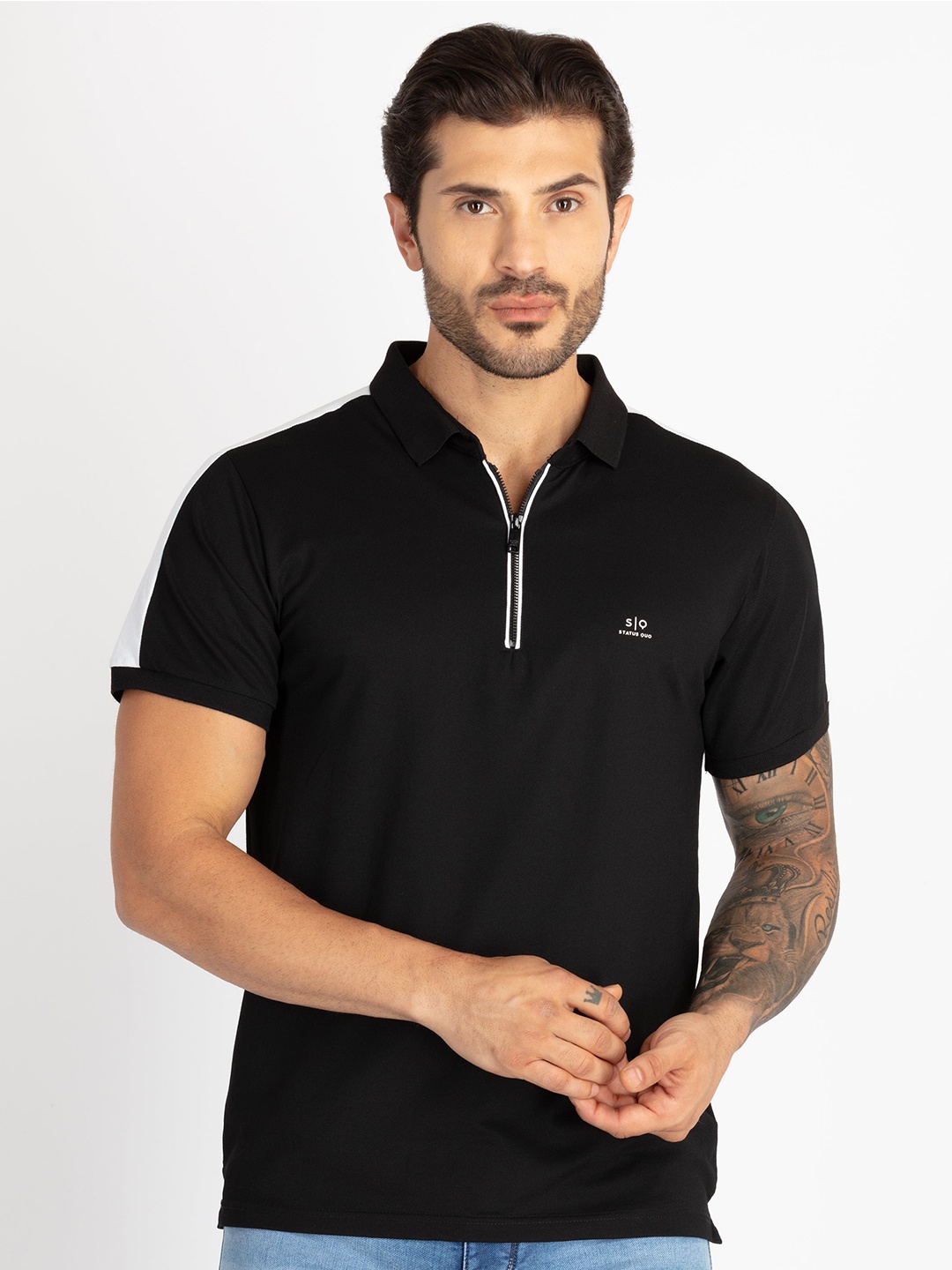 

Status Quo Men Polo Collar T-shirt, Black