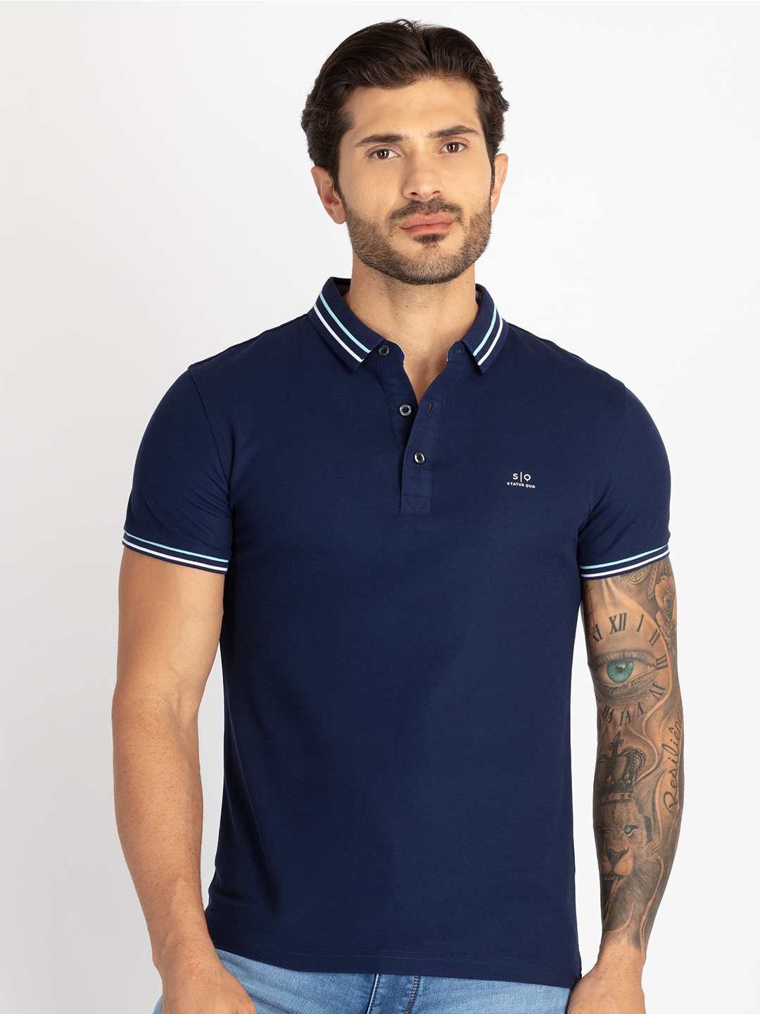 

Status Quo Men Polo Collar Pockets T-shirt, Navy blue