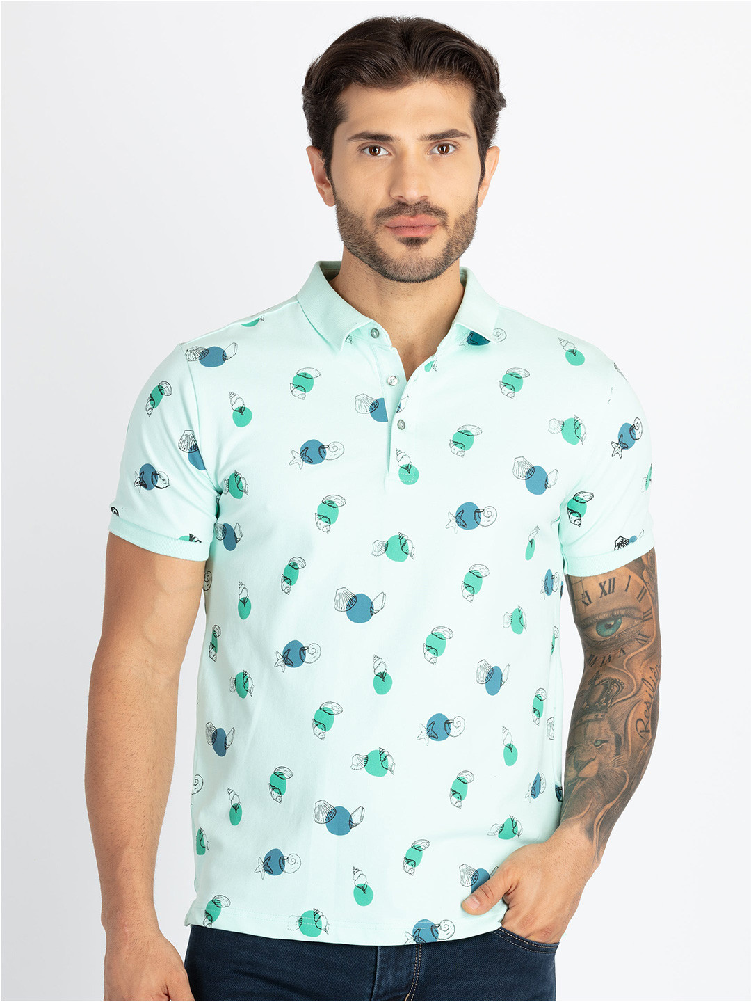 

Status Quo Men Printed Polo Collar T-shirt, Blue
