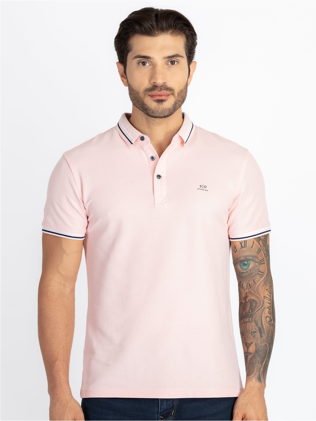 

Status Quo Men Polo Collar T-shirt, Pink