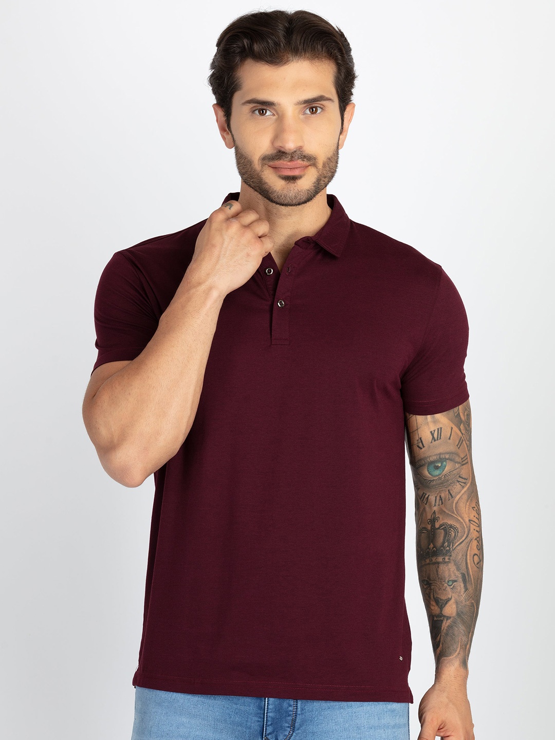 

Status Quo Solid Polo Collar Casual T-shirt, Maroon