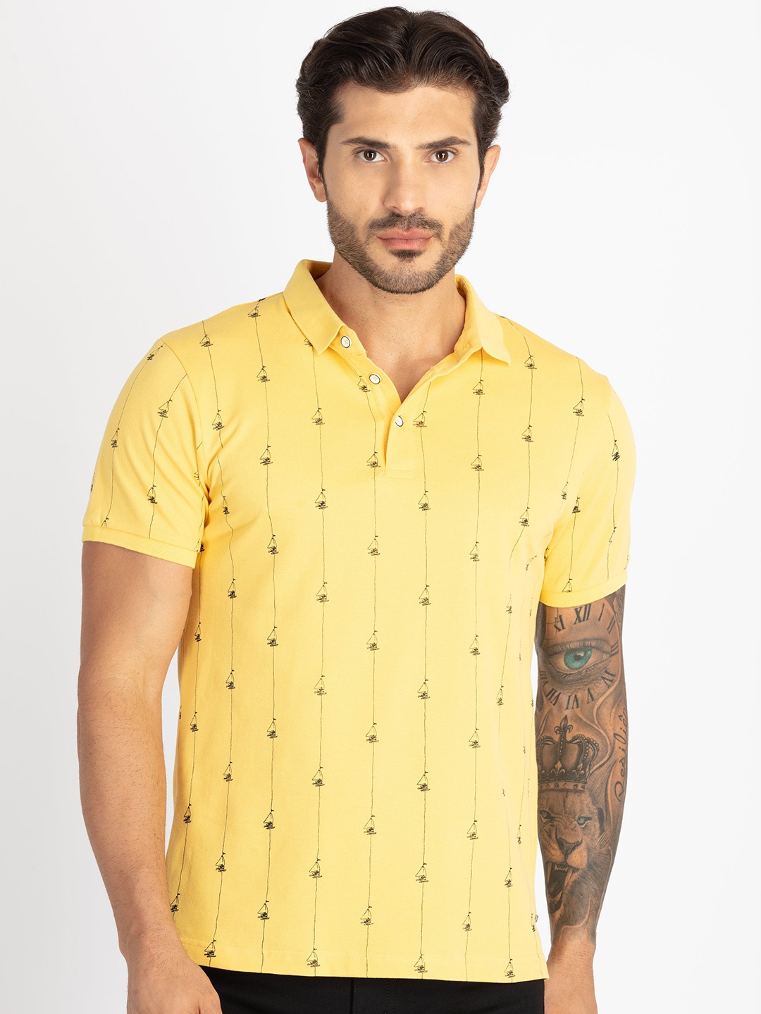 

Status Quo Men Printed Polo Collar Pockets T-shirt, Yellow