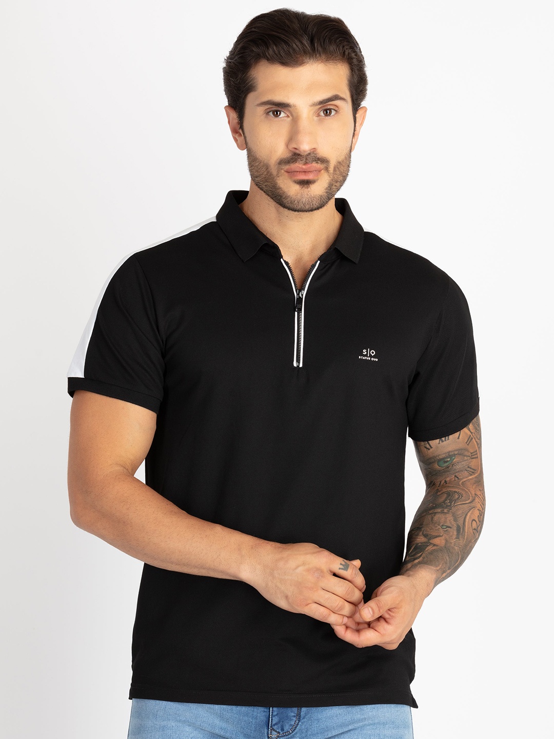 

Status Quo Men Polo Collar T-shirt, Black