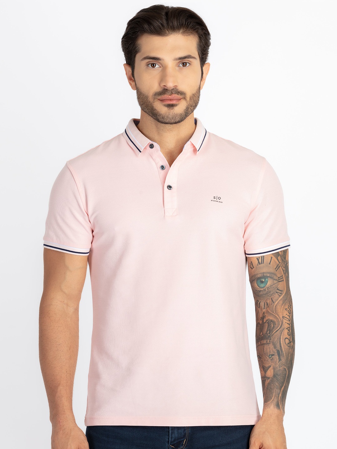 

Status Quo Men Polo Collar T-shirt, Pink