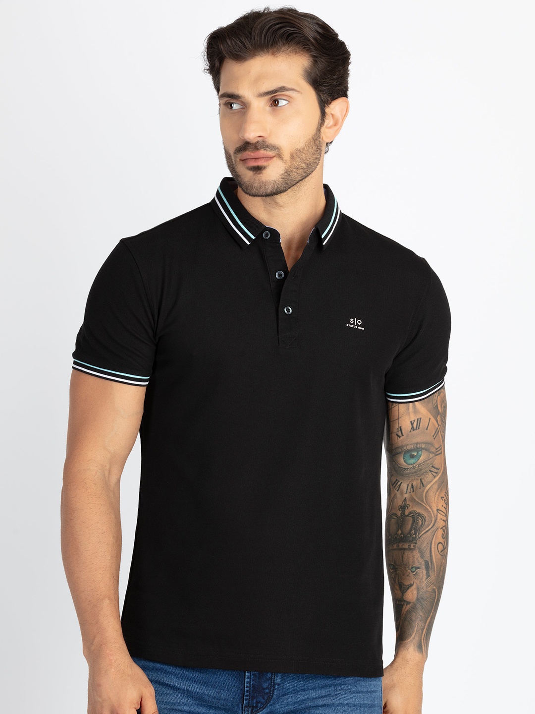 

Status Quo Men Polo Collar T-shirt, Black