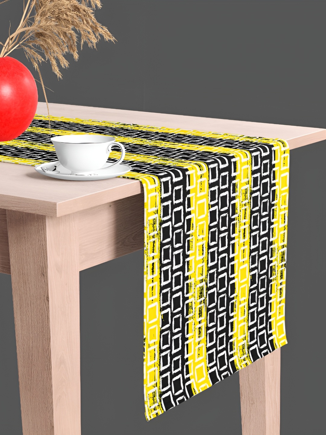 

ArtzFolio Black & Yellow Geometric Printed Table Runner