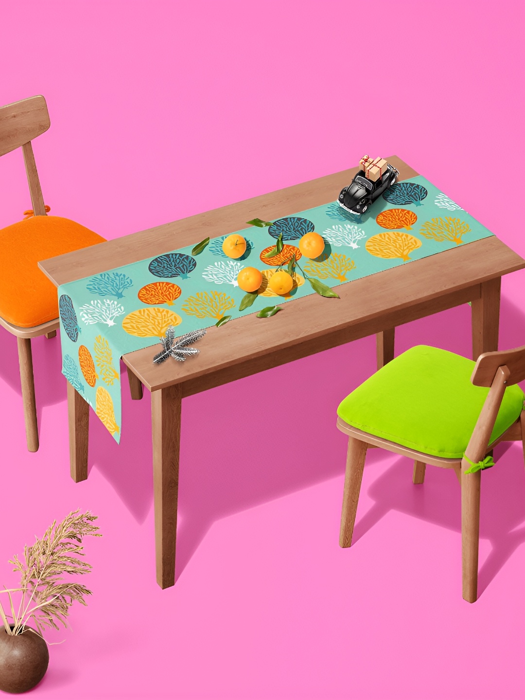 

ArtzFolio Green & Orange Colored Digital Printed Table Runner
