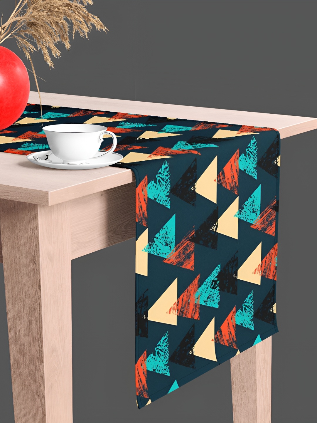 

ArtzFolio Navy Blue & Beige Geometric Printed Velvet Table Runner