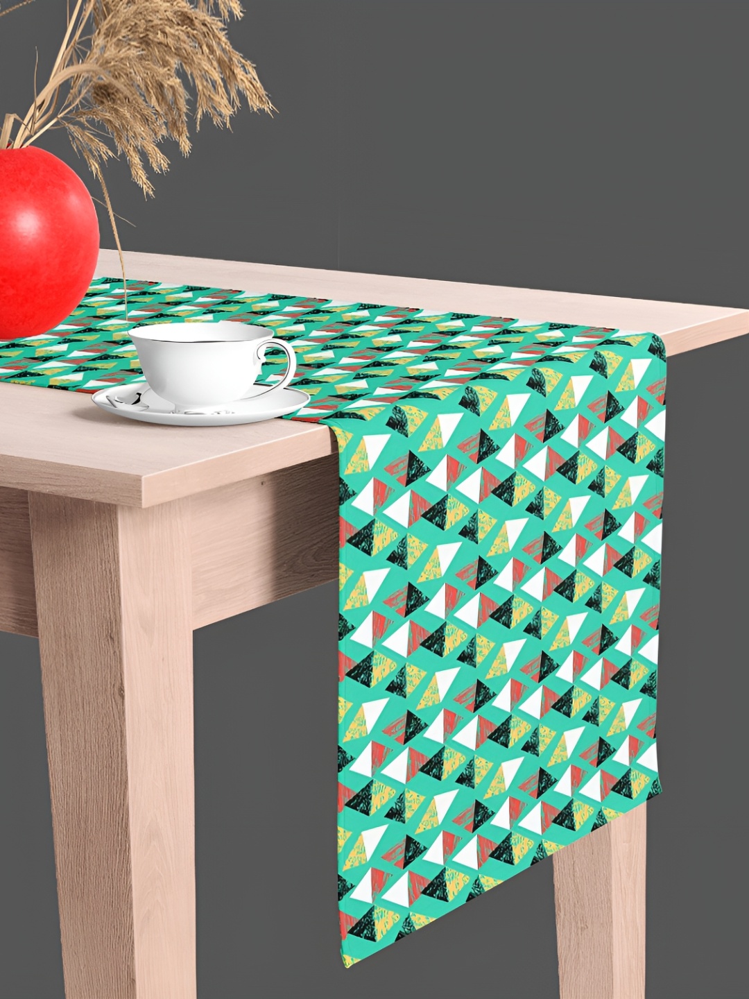 

ArtzFolio Green & White Geometric Printed Velvet Table Runner