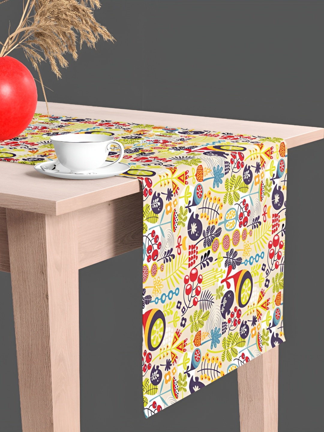 

ArtzFolio Green & Red Quirky Printed Velvet Table Runner