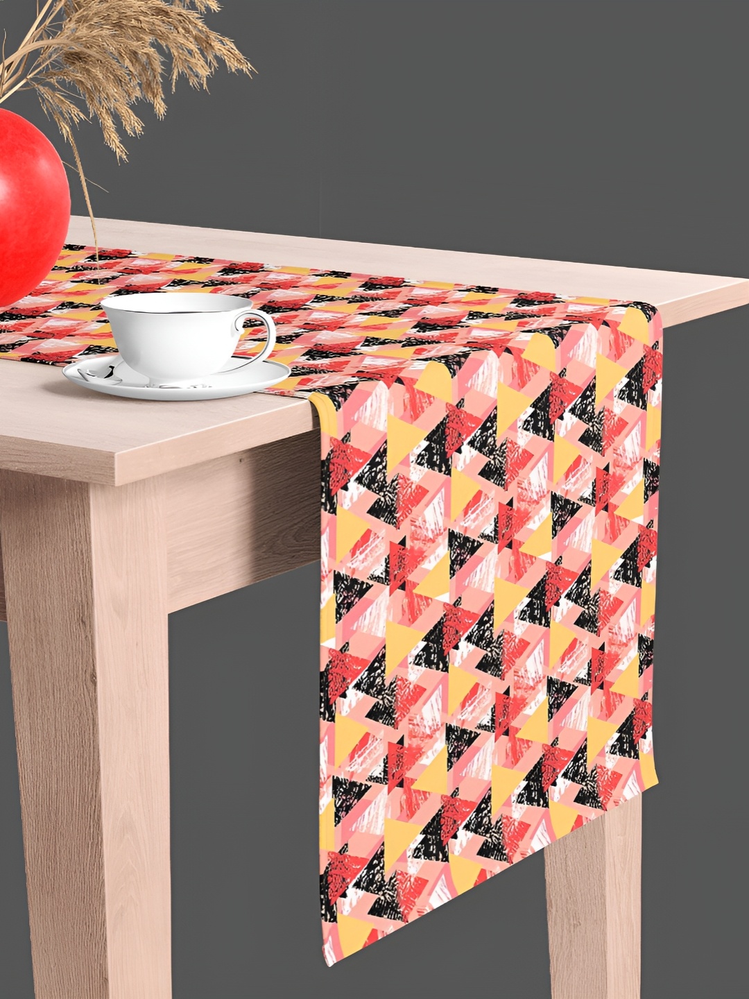 

ArtzFolio Peach-Coloured & Yellow Geometric Printed Velvet Table Runner