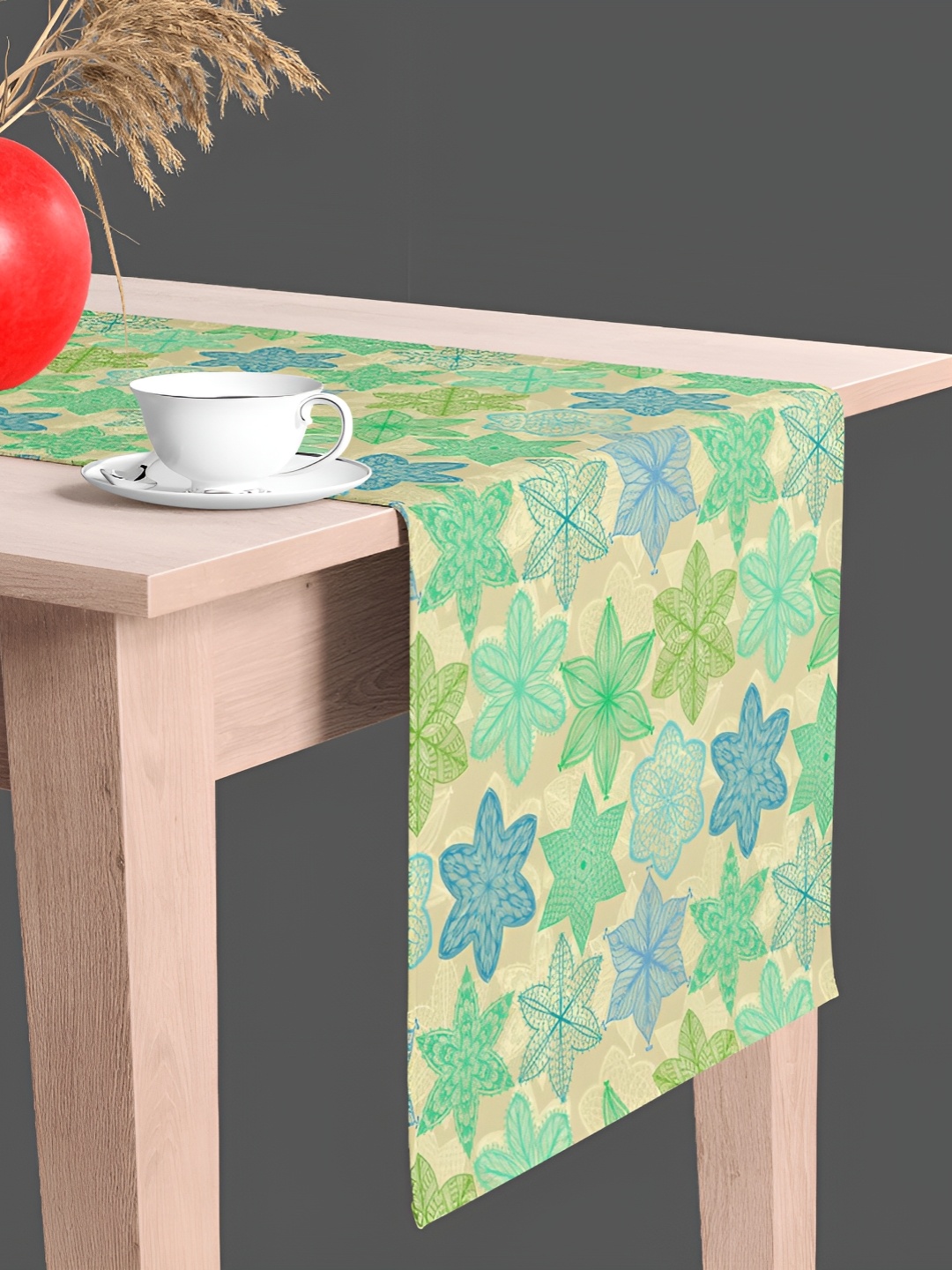 

ArtzFolio Beige & Green Floral Printed Velvet Table Runner