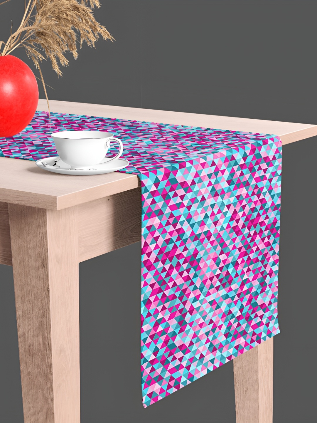 

ArtzFolio Blue & Pink Geometric Digital Printed Velvet Table Runner