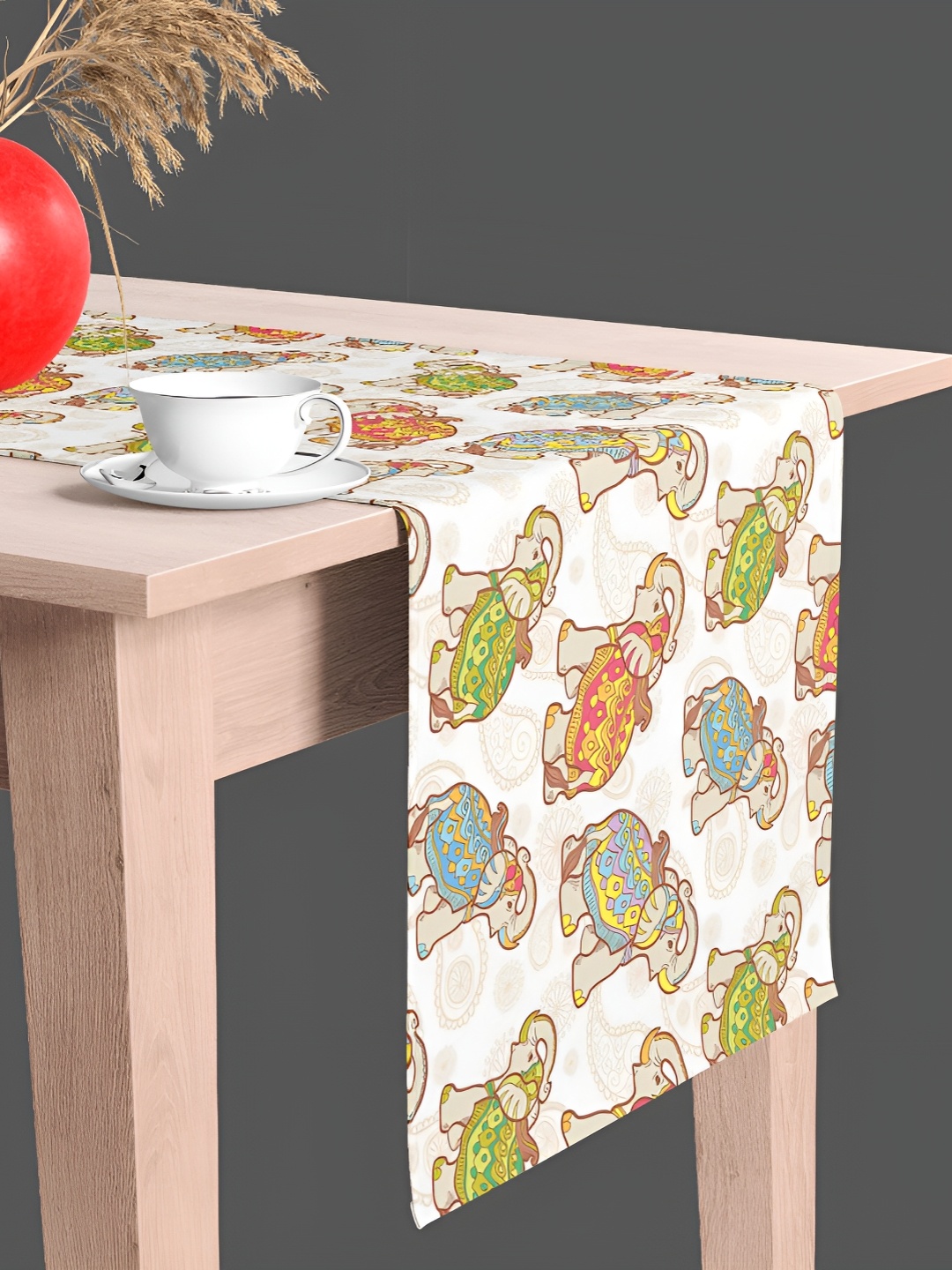 

ArtzFolio White & Brown Quirky Digital Printed Velvet Table Runner