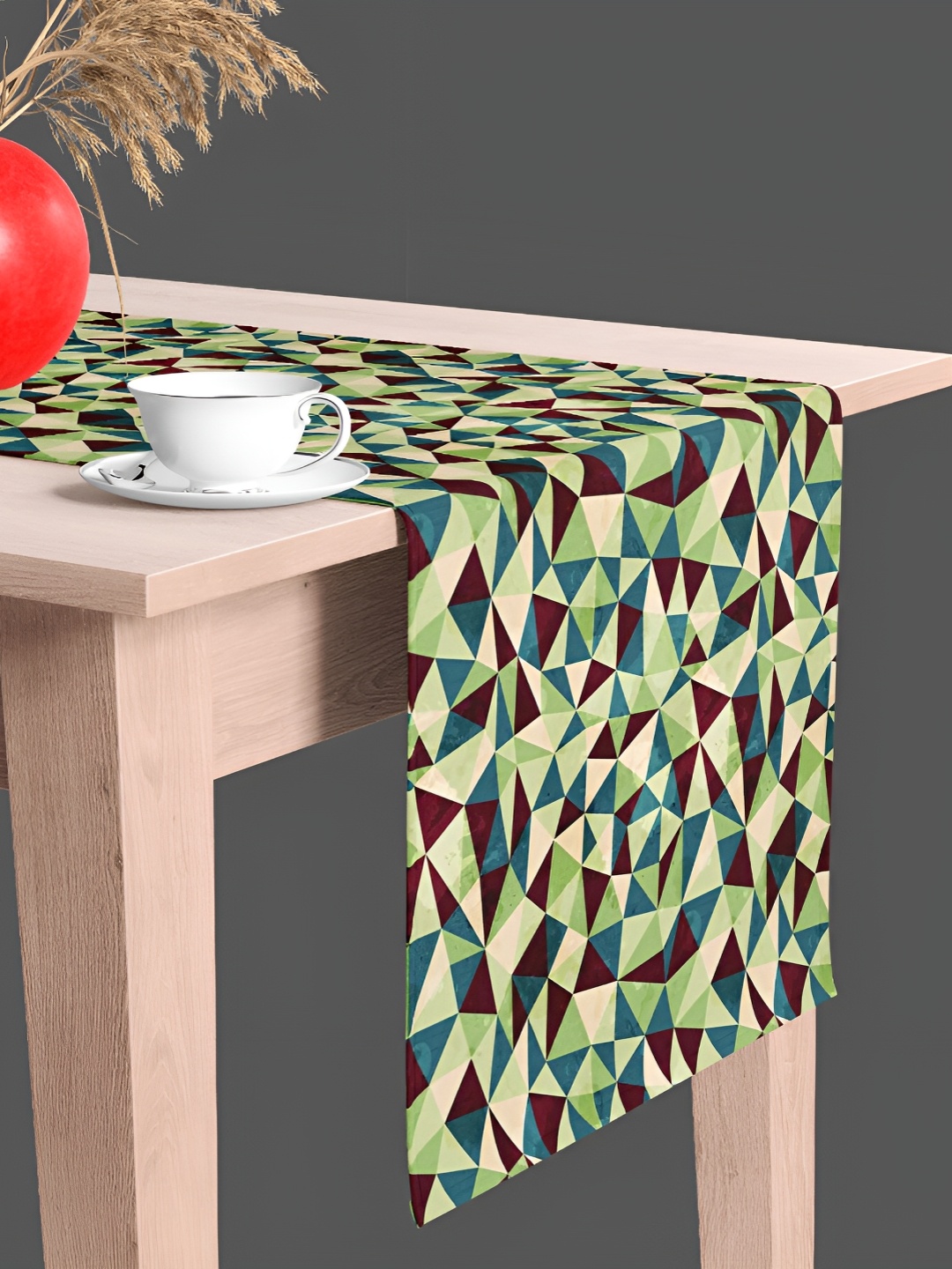 

ArtzFolio Green & Brown Geometric Digital Printed Velvet Table Runner