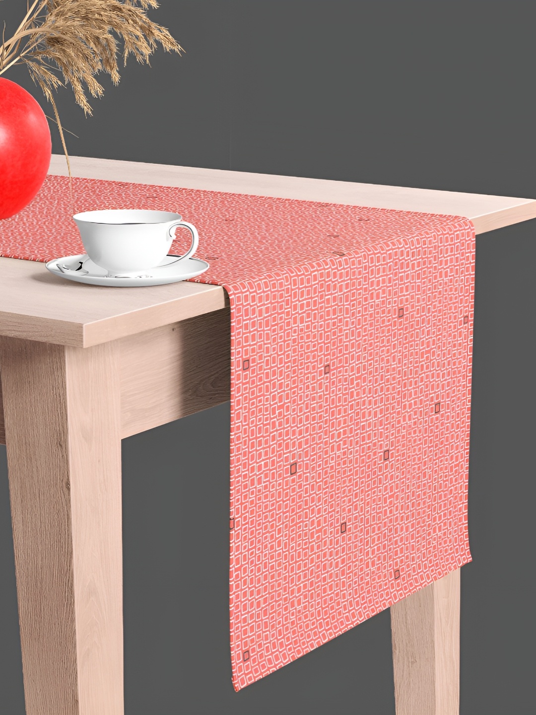 

ArtzFolio Mini Squares Print Velvet Dining Centre Table Runner, Pink