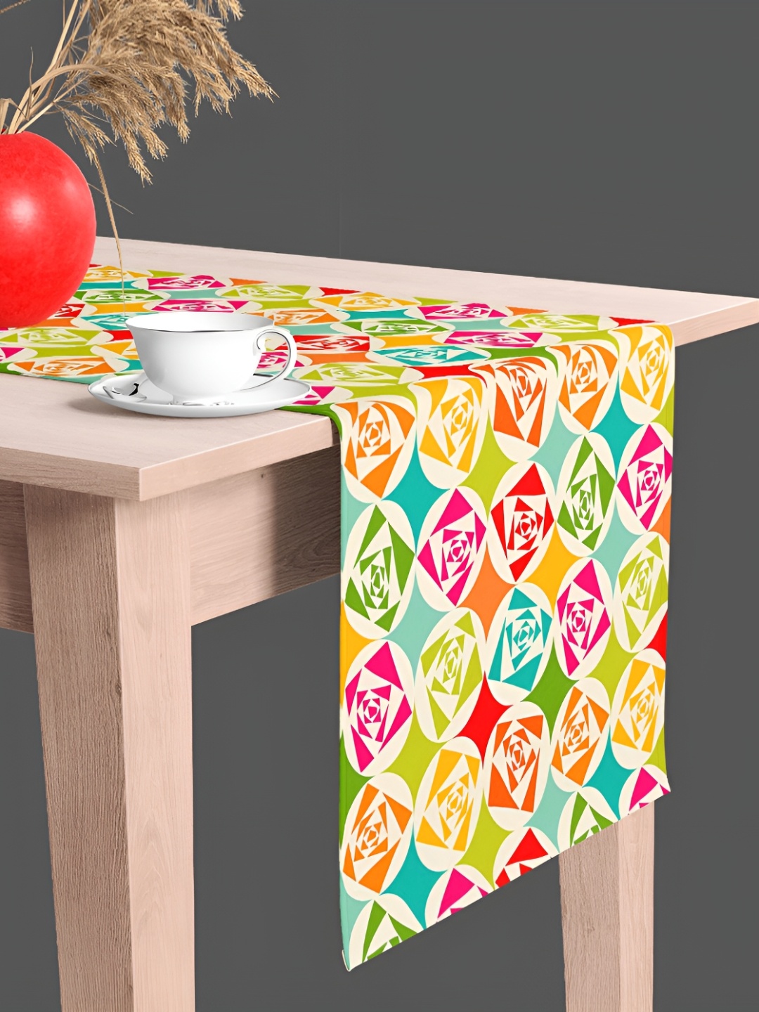 

ArtzFolio White & Pink Geometric Digital Printed Velvet Table Runner