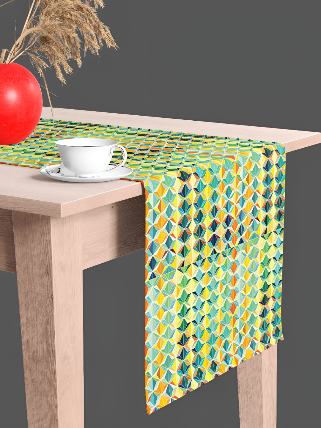 

ArtzFolio Green & Yellow Geometric Digital Printed Table Runner