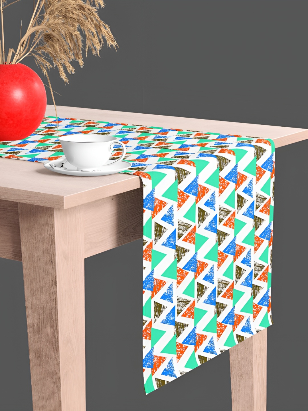 

ArtzFolio White & Blue Geometric Printed Table Runner