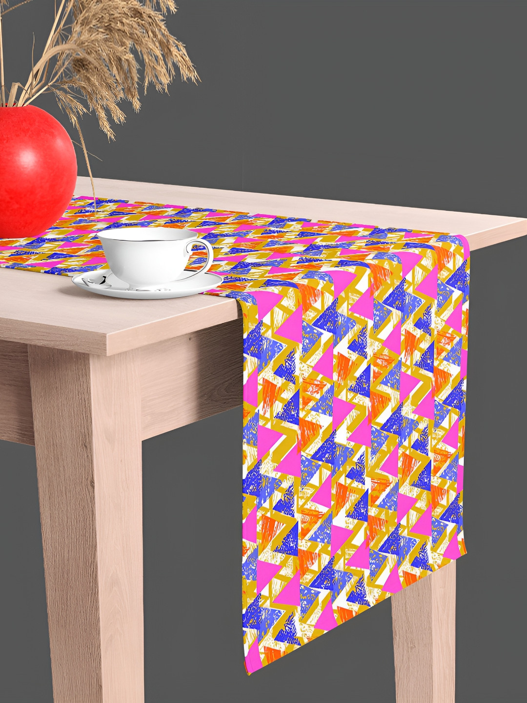 

ArtzFolio Blue & Pink Geometric Printed Velvet Table Runner