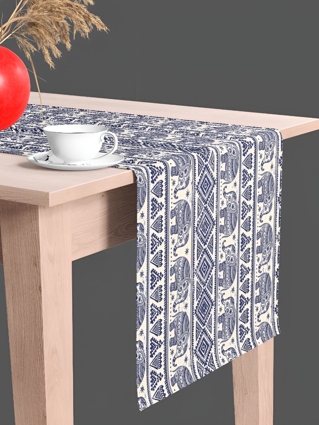 

ArtzFolio White & Blue Ethnic Motifs Printed Table Runner