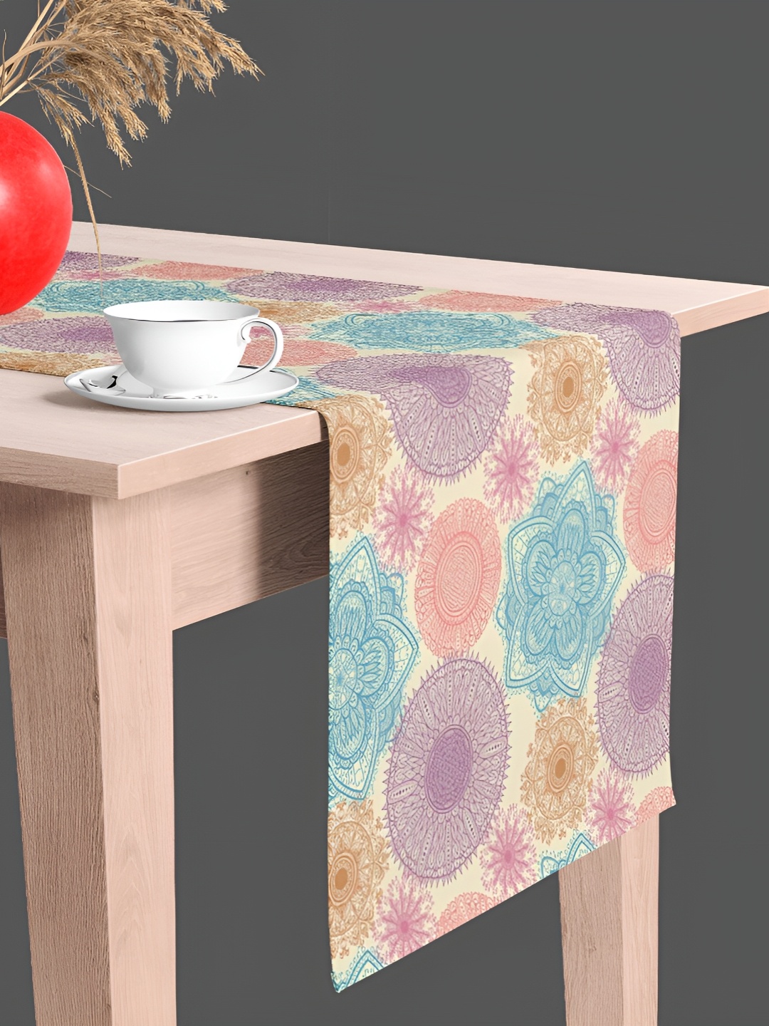 

ArtzFolio Cream & Purple Floral Printed Velvet Table Runner