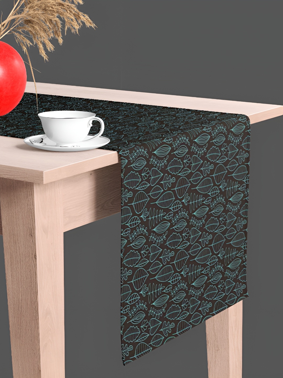 

ArtzFolio Leaf Printed Table Runner, Black