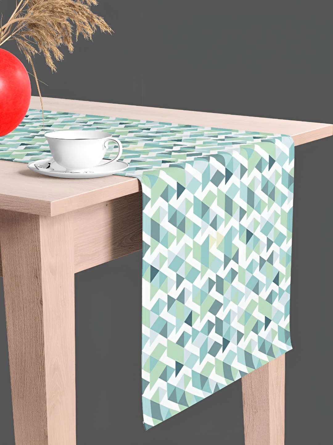 

ArtzFolio White & Green Geometric Printed Velvet Table Runner