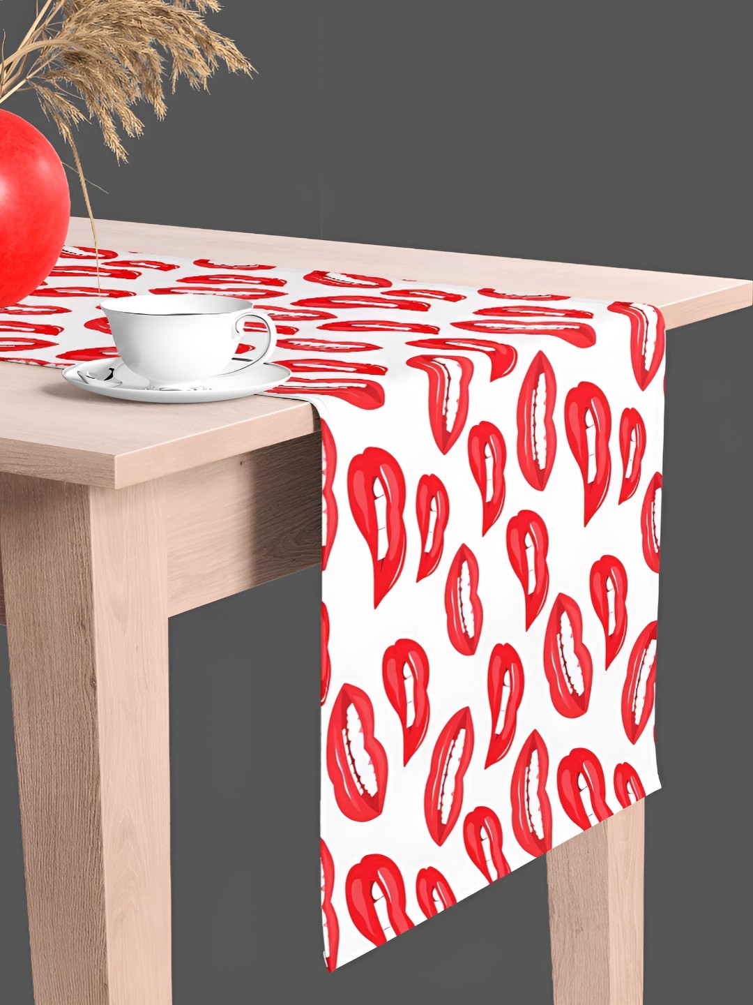 

ArtzFolio Quirky Lips Print Velvet Dining Centre Table Runner, White
