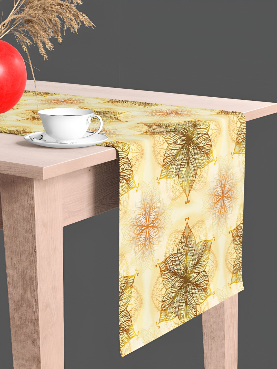 

ArtzFolio Beige Brown Floral Printed Velvet Table Runner